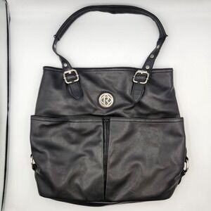 Relic Black Tote Bag Shoulder Purse Large‎ Faux Leather 13x12 Worn Handle